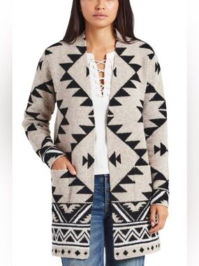 Frye Printed V-Neck Sweater Open-Front Aztec Pattern Cardigan Sweater
